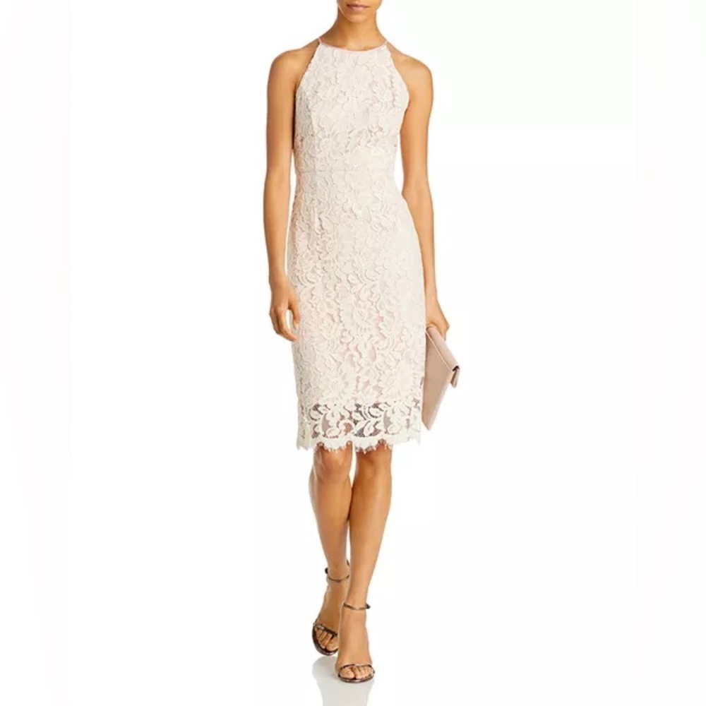 Eliza J Women’s Floral Lace Halter Sheath Dress Ivory Cream Off-White Size 6 NWT
